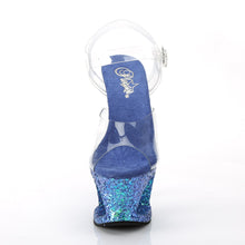 Load image into Gallery viewer, MOON-708LG 7&quot; Heel Transparent Blue Glitter Stripper Shoes