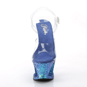 MOON-708LG 7" Heel Transparent Blue Glitter Stripper Shoes