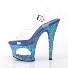 Load image into Gallery viewer, MOON-708LG 7&quot; Heel Transparent Blue Glitter Stripper Shoes