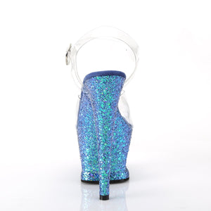 MOON-708LG 7" Heel Transparent Blue Glitter Stripper Shoes