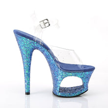 Load image into Gallery viewer, MOON-708LG 7&quot; Heel Transparent Blue Glitter Stripper Shoes