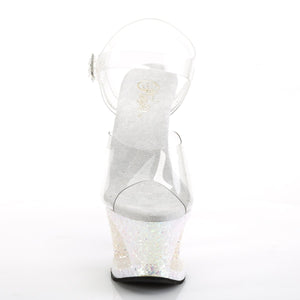 MOON-708LG 7" Heel Clear Opal Multi Glitter Stripper Shoes