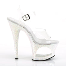 Load image into Gallery viewer, MOON-708LG 7&quot; Heel Clear Opal Multi Glitter Stripper Shoes