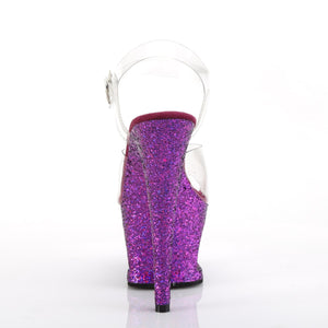 MOON-708LG Pleaser 7" Heel Clear Purple Multi Glitter Shoes