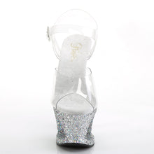 Load image into Gallery viewer, MOON-708LG Pleaser 7&quot; Heel Clear Silver Multi Glitter Shoes