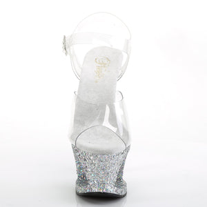 MOON-708LG Pleaser 7" Heel Clear Silver Multi Glitter Shoes