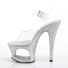 Load image into Gallery viewer, MOON-708LG Pleaser 7&quot; Heel Clear Silver Multi Glitter Shoes