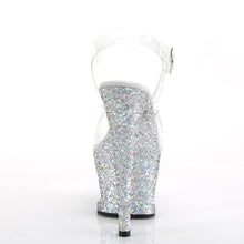 Load image into Gallery viewer, MOON-708LG Pleaser 7&quot; Heel Clear Silver Multi Glitter Shoes