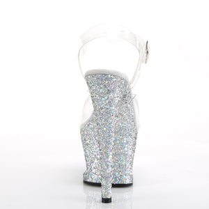 MOON-708LG Pleaser 7" Heel Clear Silver Multi Glitter Shoes