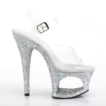 Load image into Gallery viewer, MOON-708LG Pleaser 7&quot; Heel Clear Silver Multi Glitter Shoes