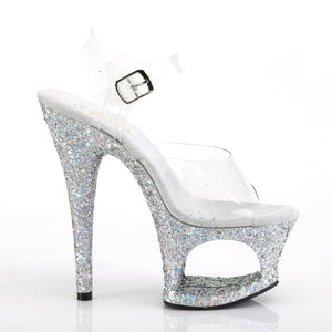 MOON-708LG Pleaser 7" Heel Clear Silver Multi Glitter Shoes