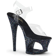 Load image into Gallery viewer, MOON-708LG Pleaser 7&quot; Heel Clear Black Glitter Pole Shoes