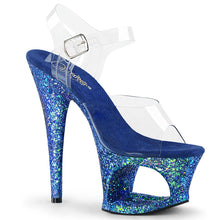 Load image into Gallery viewer, MOON-708LG 7&quot; Heel Transparent Blue Glitter Stripper Shoes