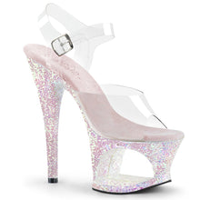 Load image into Gallery viewer, MOON-708LG 7&quot; Heel Clear Opal Multi Glitter Stripper Shoes