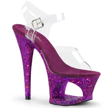 Load image into Gallery viewer, MOON-708LG Pleaser 7&quot; Heel Clear Purple Multi Glitter Shoes