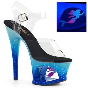 MOON-708MER 7" Heel Clear and Blue Ombre Pole Dancer Shoes