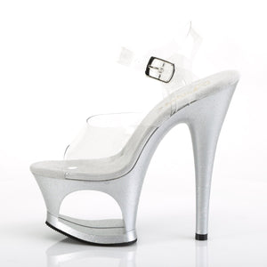 MOON-708MG 7" Heel Clear and Silver Pole Dancing Platforms