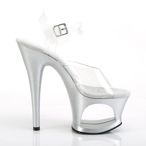 MOON-708MG 7" Heel Clear and Silver Pole Dancing Platforms