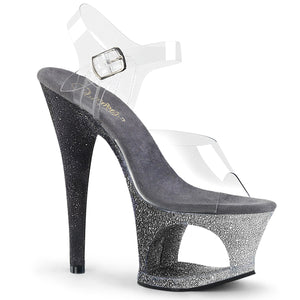 MOON-708OMBRE 7" Heel Clear Silver-Black Ombre Sexy Shoes