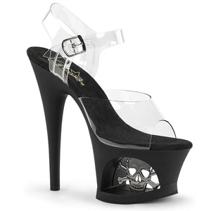 MOON-708SK 7" Heel Clear & Black Pewter Pole Dancer Heels