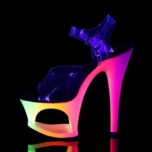 MOON-708UV 7" Heel Clear Neon Multi Pole Dancing Platforms