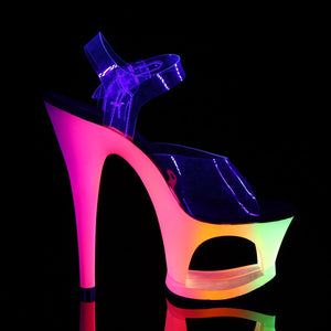 MOON-708UV 7" Heel Clear Neon Multi Pole Dancing Platforms