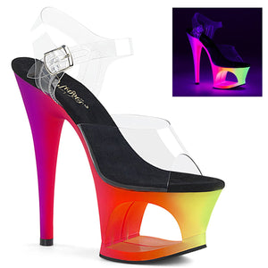 MOON-708UV 7" Heel Clear Neon Multi Pole Dancing Platforms