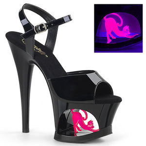 MOON-709CAT 7" Heel Black and Pink Pole Dancing Platforms