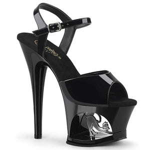 MOON-709CAT 7" Heel Black and Silver Pole Dancing Platforms