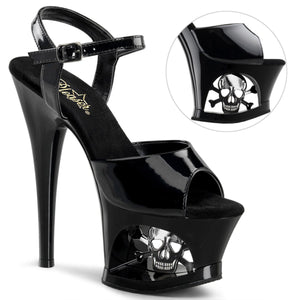 MOON-709SK 7" Heel Black and Pewter Pole Dancing Platforms