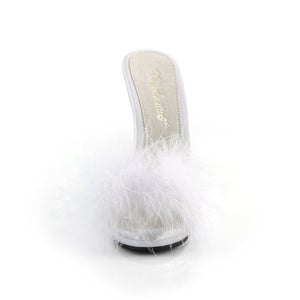 POISE-501F Fabulicious 5 Inch Heel White Satin Fur Sexy Shoe