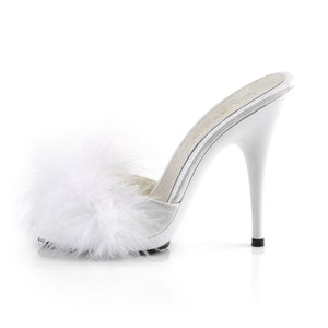 POISE-501F Fabulicious 5 Inch Heel White Satin Fur Sexy Shoe