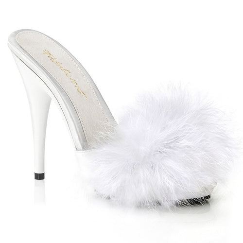 POISE-501F Fabulicious 5 Inch Heel White Satin Fur Sexy Shoe