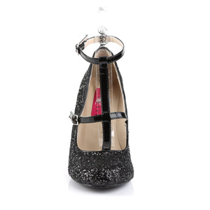 QUEEN-01 Pink Label 4" Heel Black Glitter Fetish Footwear