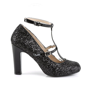 QUEEN-01 Pink Label 4" Heel Black Glitter Fetish Footwear