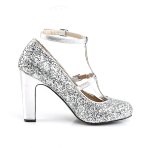 QUEEN-01 Pink Label 4" Heel Silver Glitter Fetish Footwear