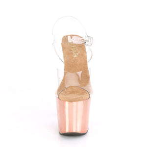 RADIANT-708 7" Heel Clear and Rose Gold Chrome Stripper Shoe