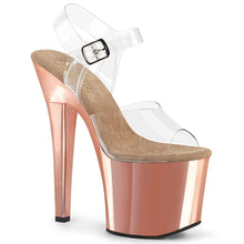 Load image into Gallery viewer, RADIANT-708 7&quot; Heel Clear and Rose Gold Chrome Stripper Shoe