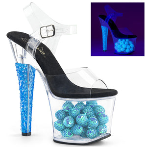 RADIANT-708NSB 7" Heel Clear and Neon Ice Blue Stripper Shoe