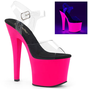 RADIANT-708UV 7" Heel Clear and Neon Hot Pink Strippers Shoe