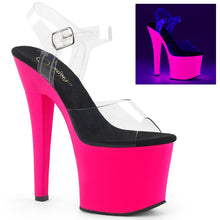 Load image into Gallery viewer, RADIANT-708UV 7&quot; Heel Clear and Neon Hot Pink Strippers Shoe