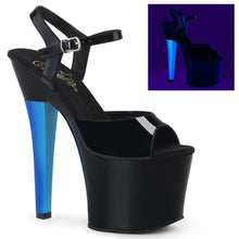 Load image into Gallery viewer, RADIANT-709UVH 7&quot; Heel Black PatentBlue Pole Dancing Shoes