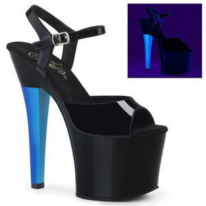 RADIANT-709UVH 7" Heel Black PatentBlue Pole Dancing Shoes