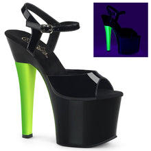 Load image into Gallery viewer, RADIANT-709UVH 7&quot; Heel Black Patent and Green Strippers Shoe