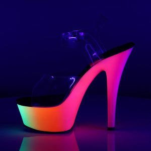 RAINBOW-208UV 6" Heel Clear Neon Multi Pole Dancer Platforms