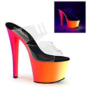 RAINBOW-302UV 7" Heel Clear Neon Multi Pole Dancer Platforms