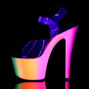 RAINBOW-308UV 7" Heel Clear Neon Multi Pole Dancer Platforms