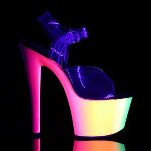 RAINBOW-308UV 7" Heel Clear Neon Multi Pole Dancer Platforms