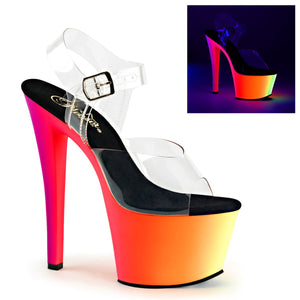 RAINBOW-308UV 7" Heel Clear Neon Multi Pole Dancer Platforms