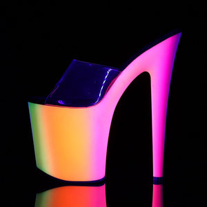 RAINBOW-801UV 8" Heel Clear Neon Multi Pole Dancer Platforms